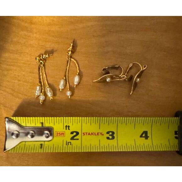 Sarah Cov Vintage Earrings Gold Pearl Clip Dangle Quiet Luxury Old Money Classic - Picture 6 of 7